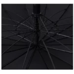 Parapluie XXL 120 cm noir, structure robuste, vue intérieure des tiges renforcées, idéal pour une protection maximale contre la pluie.