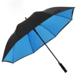 Parapluie XXL pliable 185 cm, noir avec intérieur bleu, élégant et pratique, idéal contre la pluie et intempéries.