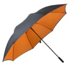Parapluie XXL pliable 185 cm bicolore noir et orange, idéal pour une protection maximale contre la pluie, design moderne et pratique.