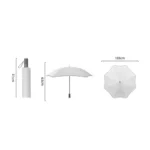 Parapluie anti-UV blanc compact, 63 cm hauteur, 103 cm ouvert, pochette 31 cm, idéal pluie et soleil, design original et pratique.