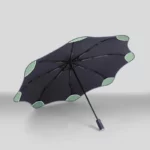 Parapluie anti-UV noir avec bords vert clair, design élégant et moderne, protection pluie et soleil idéale.