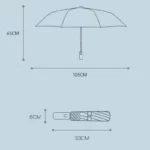 Parapluie anti retournement pliable, dimensions 65x105 cm déplié, 6x33 cm replié, élégant et pratique, idéal par mauvais temps.