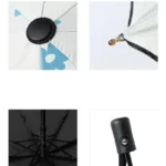 Parapluie automatique femme avec motifs élégants, mécanisme d'ouverture fluide, rayons solides et poignée ergonomique.