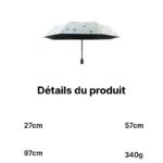 Parapluie automatique femme, motifs bleus, compact (27 cm fermé), léger (340 g), couverture 97 cm, élégant et pratique.