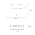 Parapluie LED design, dimensions 105x61 cm déplié, 31x6 cm replié, idéal pour style et praticité dans toutes les situations.