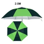 Parapluie de pêche épais 2,0 m, design rayé vert et bleu, idéal pour se protéger du soleil et de la pluie lors de vos sorties.
