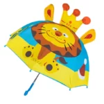 Parapluie enfant coloré avec motif de lion, oreilles 3D et couronne, accessoire ludique pour égayer les jours de pluie.