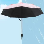 Parapluie enfant fruit bicolore noir et rose, motifs modernes, parfait pour affronter la pluie avec style et protection.