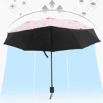 Parapluie enfant fruit rose avec motifs colorés, design ludique et pratique, idéal pour protéger contre pluie et soleil.