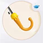 Parapluie enfant semi-automatique design cornet de glace, manche jaune ludique avec détails en relief, parfait pour les sorties.