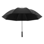 Parapluie golf grand format noir, robuste et élégant, avec poignée ergonomique, parfait pour une protection optimale sous la pluie.