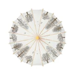 Parapluie japonais élégant blanc avec motifs branches et oiseaux, longue poignée, parfait pour un style artistique par tous les temps.
