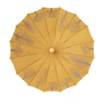 Parapluie japonais longue poignée design citrouille, motifs d'arbres et oiseaux, style élégant et artistique pour jour pluvieux.