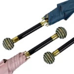 Parapluies luxe avec poignées strass, design raffiné, disponibles en rose, bleu et vert pour un style élégant et tendance.