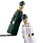 Parapluie luxe avec poignée ronde en cristal, décliné en vert et blanc, alliant élégance, style raffiné et protection efficace.