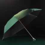 Parapluie luxe à double toile verte et noire, poignée ronde raffinée, mât doré élégant, accessoire haut de gamme