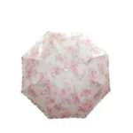 Parapluie mariage brodé, motif floral rose et blanc, accessoire chic et romantique pour un style raffiné, protection élégante.