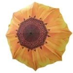 Parapluie original tournesol, pétales jaunes vifs et cœur brun, accessoire unique pour illuminer les journées pluvieuses.