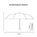 Parapluie original léger plié et déplié, dimensions 99 cm x 28 cm, design pratique, parfait pour [Collection], [Collection], [Collection].