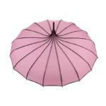 Parapluie original vintage rose avec détails noirs, mêlant style rétro et élégance pour une protection efficace contre la pluie.
