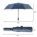 Parapluie pliant avec lumière LED bleu, 116 cm ouvert, compact 33 cm plié, idéal contre la pluie et facile à transporter.