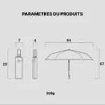 Parapluie pliant coloré Paraluieo, compact 29 cm, 94 cm de diamètre ouvert, 320 g, [Collection], pratique et léger.