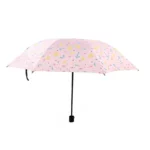 Parapluie pliant fleuri rose avec motifs de feuilles et fleurs colorées, pratique et élégant pour égayer les journées pluvieuses.