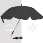 Parapluie poussette 85 cm noir multifonction, protection pluie et soleil, adapté pour promenade et confort quotidien.