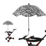 Parapluie poussette anti-UV zèbre, protection pluie et soleil, accessoire pratique et stylé pour sorties confortables avec bébé.