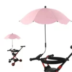 Parapluie poussette anti-UV rose, accessoire pratique et élégant pour protéger votre enfant de la pluie et du soleil lors des promenades.