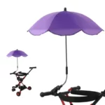 Parapluie violet anti-UV pour poussette, protège efficacement les enfants de la pluie et du soleil avec un design élégant et pratique.