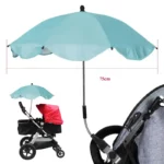 Parapluie poussette réglable en tissu bleu, mât métal, 75 cm, idéal pour protéger bébé du soleil et de la pluie lors des sorties.