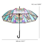 Parapluie transparent vitrail coloré, 100 cm diamètre, 81,5 cm hauteur, élégant et pratique pour une protection stylée contre la pluie.