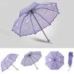 Parapluie transparent en dentelle, motifs cœurs, élégant et compact, protection stylée contre la pluie, idéal pour toutes saisons.