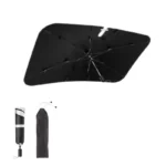 Pare-soleil parapluie double couche, design moderne, poignée ergonomique, protection pluie et UV, avec étui élégant inclus.