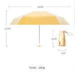 Petit parapluie pliable jaune chic, 90 cm de diamètre, compact et léger (240 g), parfait pour rester au sec en toute élégance.