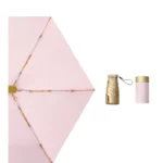 Petit parapluie chic rose avec détails dorés, idéal pour [Collection], accompagné de deux accessoires assortis élégants.
