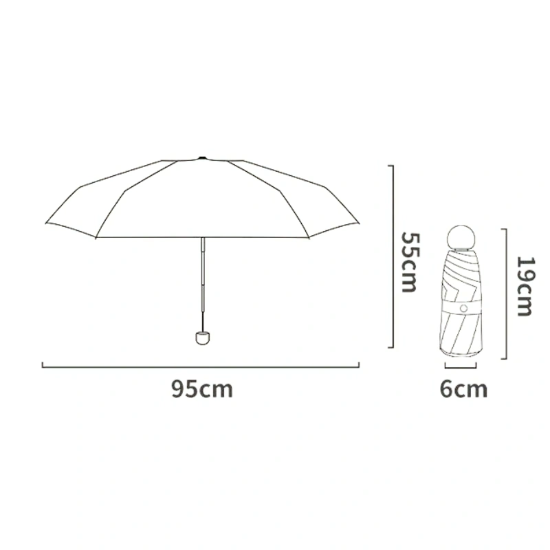 Petit parapluie en forme de cœur, compact et élégant, 95 cm déplié, 55 cm mât, rangement 6 cm, avec housse protectrice.