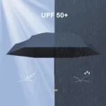 Petit parapluie noir léger, protection UPF 50+, idéal pour pluie et soleil, collection tendance et pratique pour voyager.