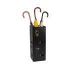 Porte-parapluie moderne en métal noir, design élégant, contenant divers parapluies colorés, idéal pour une organisation pratique.