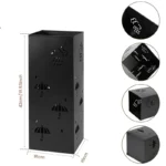 Porte-parapluie noir en métal avec motifs de parapluies et gouttes d'eau, design élégant, 42 cm x 16 cm, pratique et décoratif.