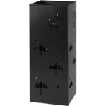 Porte-parapluie décoratif en métal noir avec motifs parapluies et gouttes, pratique et design pour organiser vos accessoires pluie.