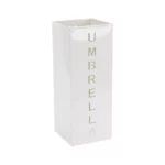Porte-parapluie d'entrée blanc avec inscription 'UMBRELLA' dorée, design moderne, adapté à toutes vos collections de parapluies.