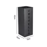 Porte-parapluie en métal noir élégant, compact (42x16x16 cm), avec inscription UMBRELLA, idéal pour entrée moderne et pratique.