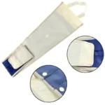 Sac porte-parapluie pliable imperméable beige et bleu, avec poche pratique et boutons pression pour transport et protection.