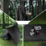 Poncho homme avec capuche noir, idéal pour la pluie, parfait pour les activités en extérieur comme le camping ou la randonnée.