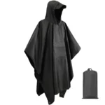 Poncho homme noir avec capuche, poche avant pratique, pliable et compact, idéal pour la pluie et facile à transporter.
