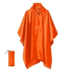 Poncho homme orange vif avec capuche, léger, imperméable, poche avant pratique, idéal pour la pluie, compact avec sac de rangement.