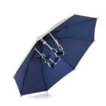 Chapeau parapluie réglable bleu marine, accessoire pratique et moderne pour une protection efficace contre la pluie.