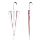 Grand parapluie rétro blanc et rouge ouvert avec bords rouges, et parapluie rouge et blanc fermé, poignées noires élégantes.